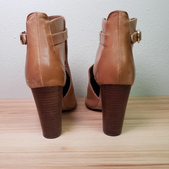Vince Camuto 9.5‎ Venica Open Toe Heel Bootie Carmel Brown Leather Fall Staple - Picture 5 of 12
